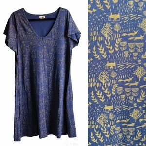 Mata Traders Women's 1X Cobalt Foxes Organic Cotton Dress Cottagecore Comfy